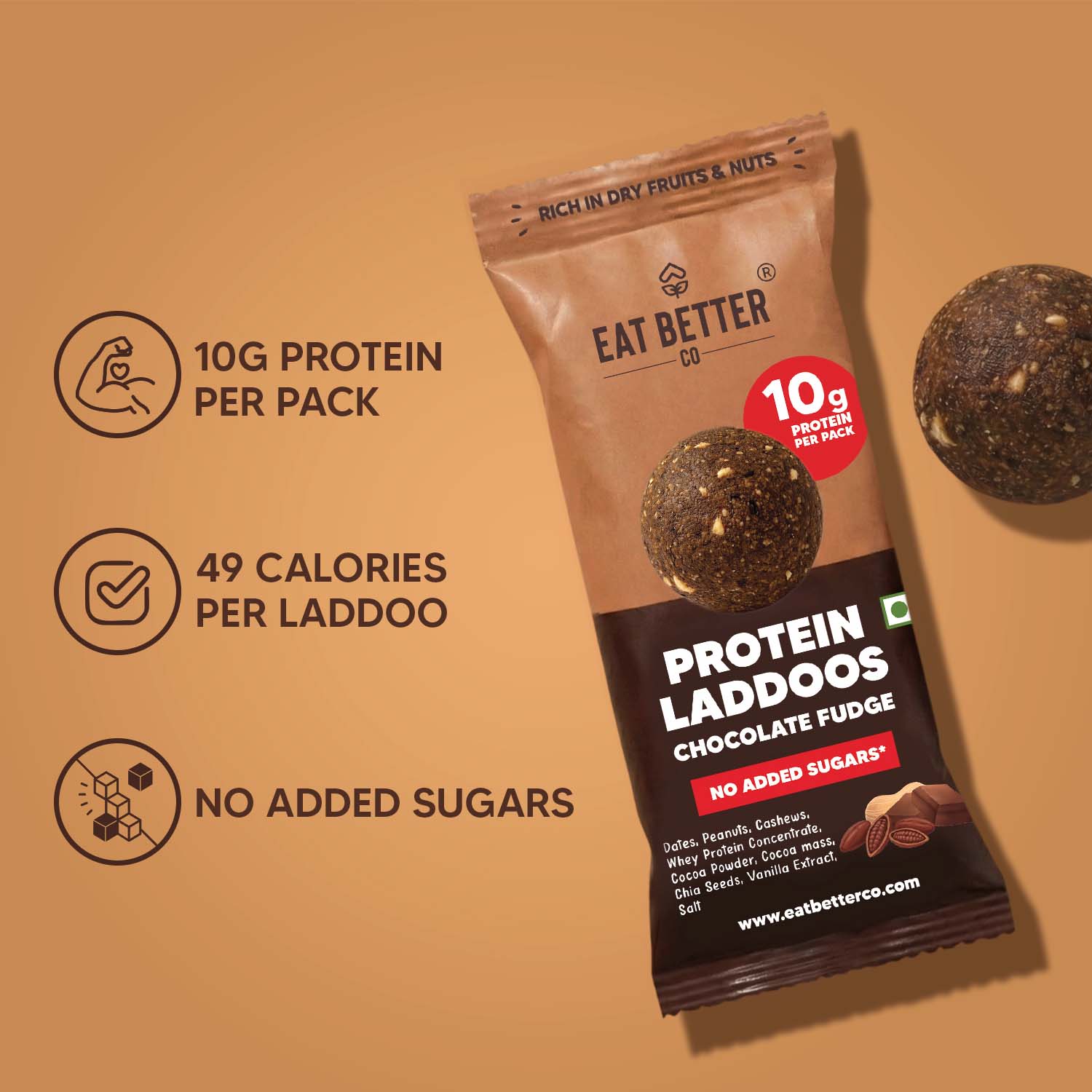 Chocolate Fudge - Protein Laddoos | 5 Packets - 220 g - Image 3