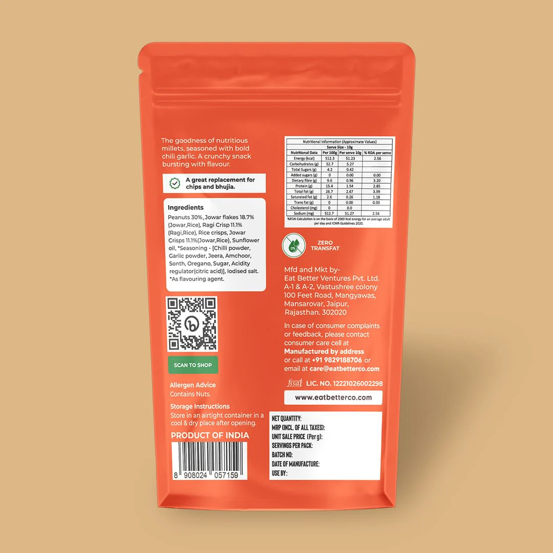 Millet Namkeen - Chilli Garlic - 4 Packets (4 x 100 grams) - Image 9