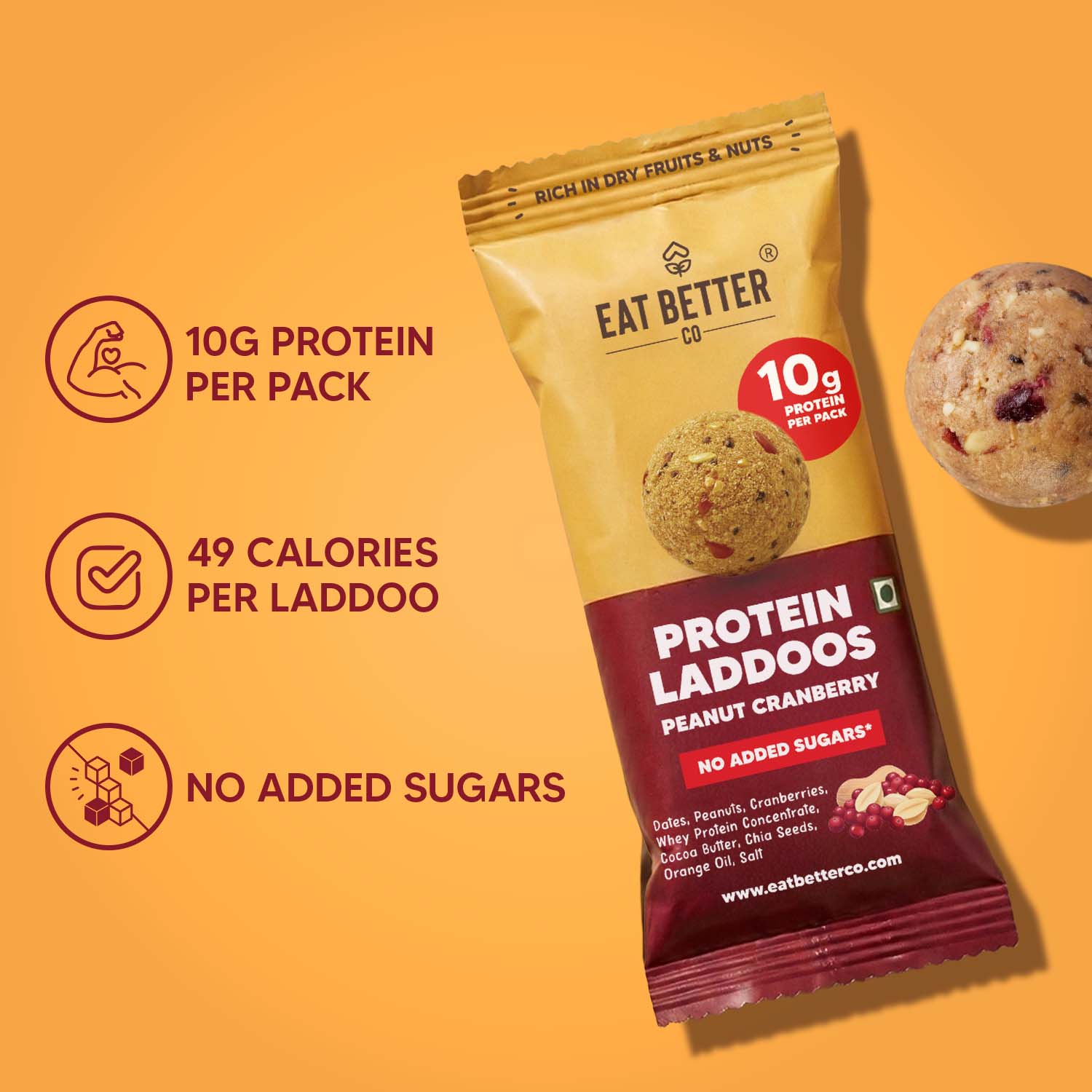 Peanut Cranberry - Protein Laddoos | 5 Packets - 220 g - Image 3
